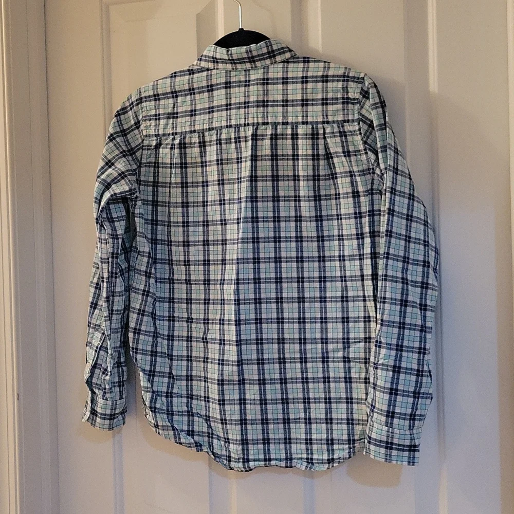 Childrens place blue and teal plaid shirt, 14